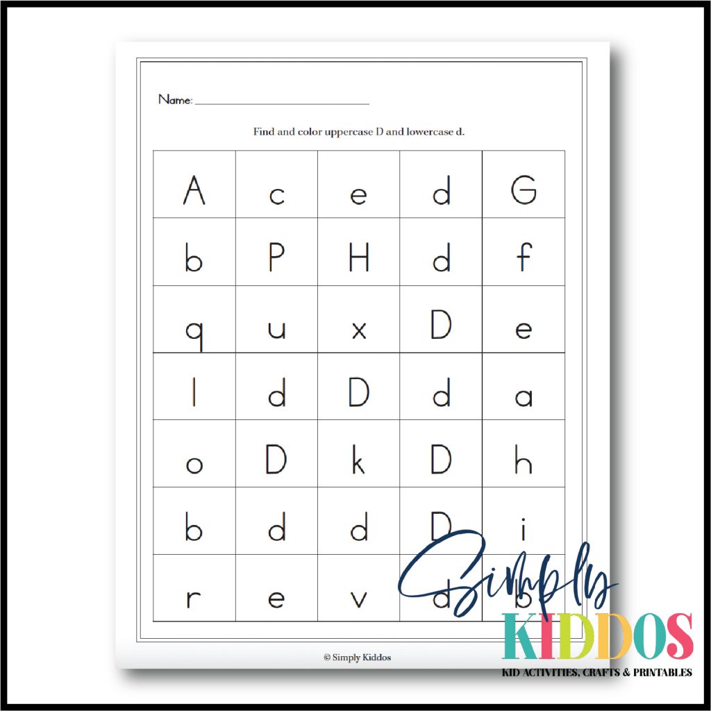 Letter D worksheet find the letter among mixed letters in boxes