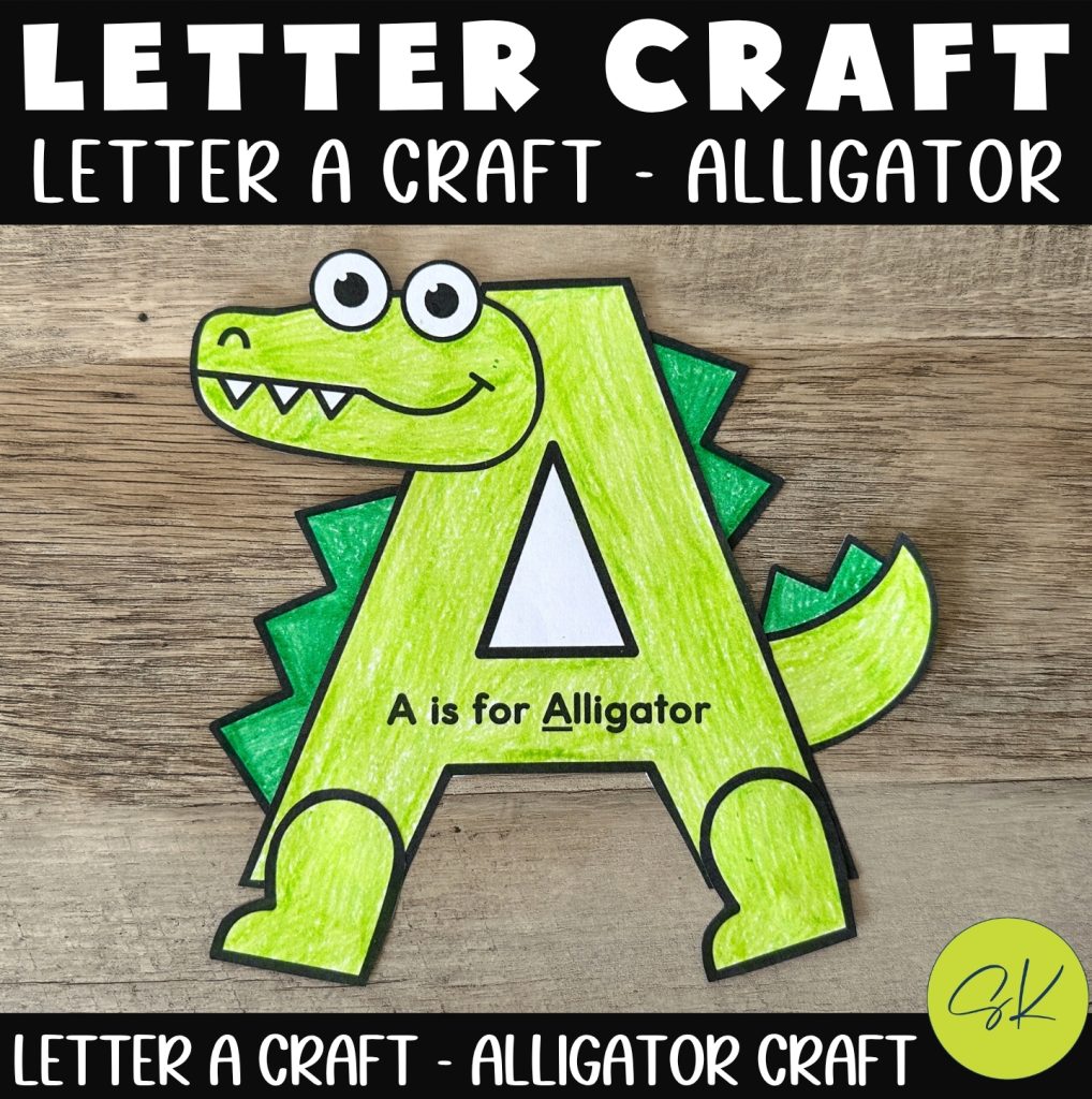 Completed letter A alligator craft for preschool