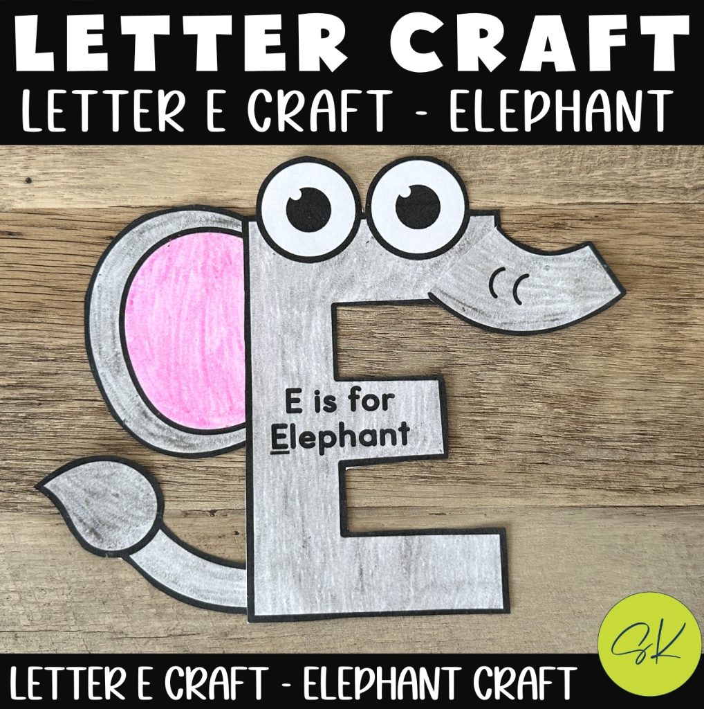 Completed letter E elephant craft for preschool